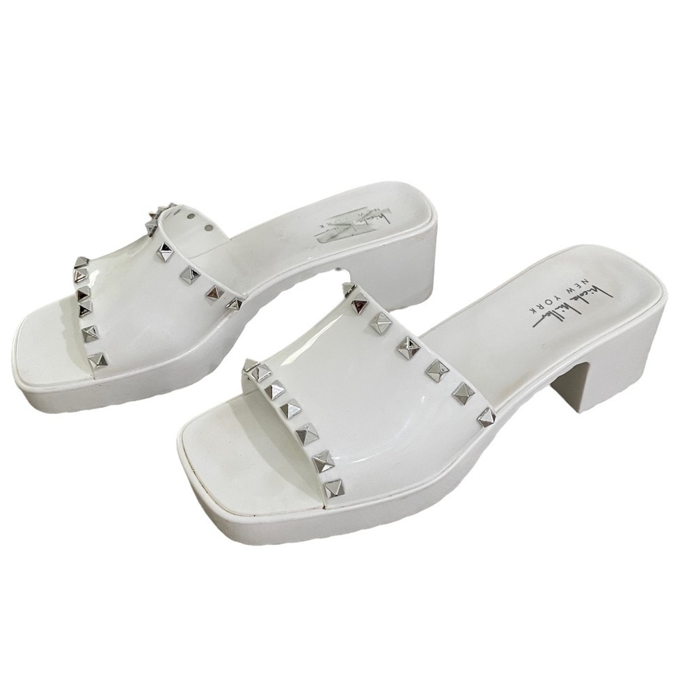 Very Rare Vtg 90s Nicole Miller Silver Stud Square Open Toe Jelly Sandal Shoes 9